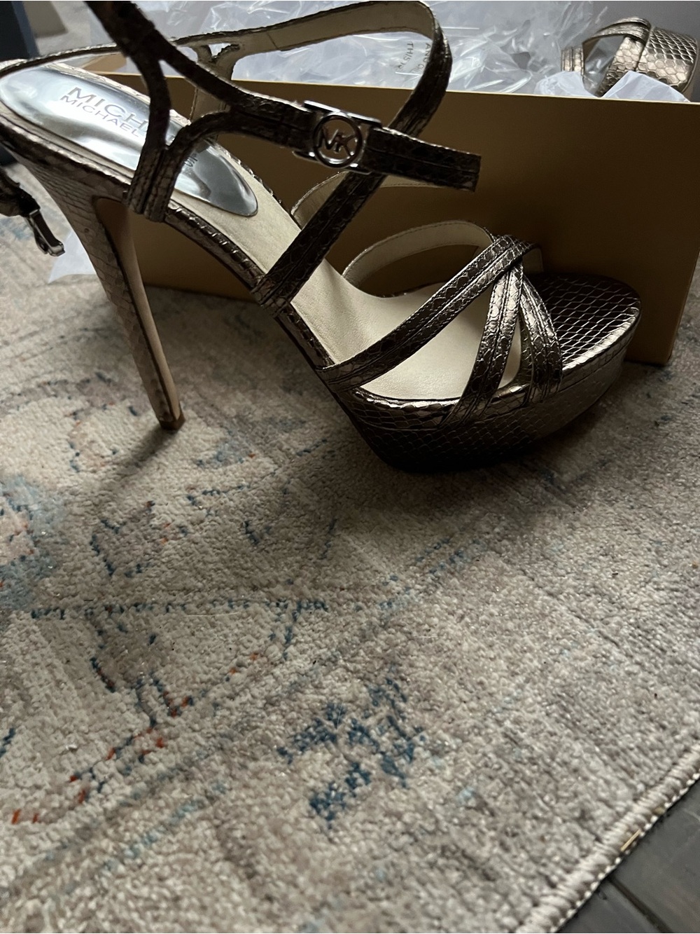 Michael Kors Bronze Metallic Strappy Platform Heels